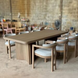 Set meja makan jati minimalis 6 kursi retro BHF-304